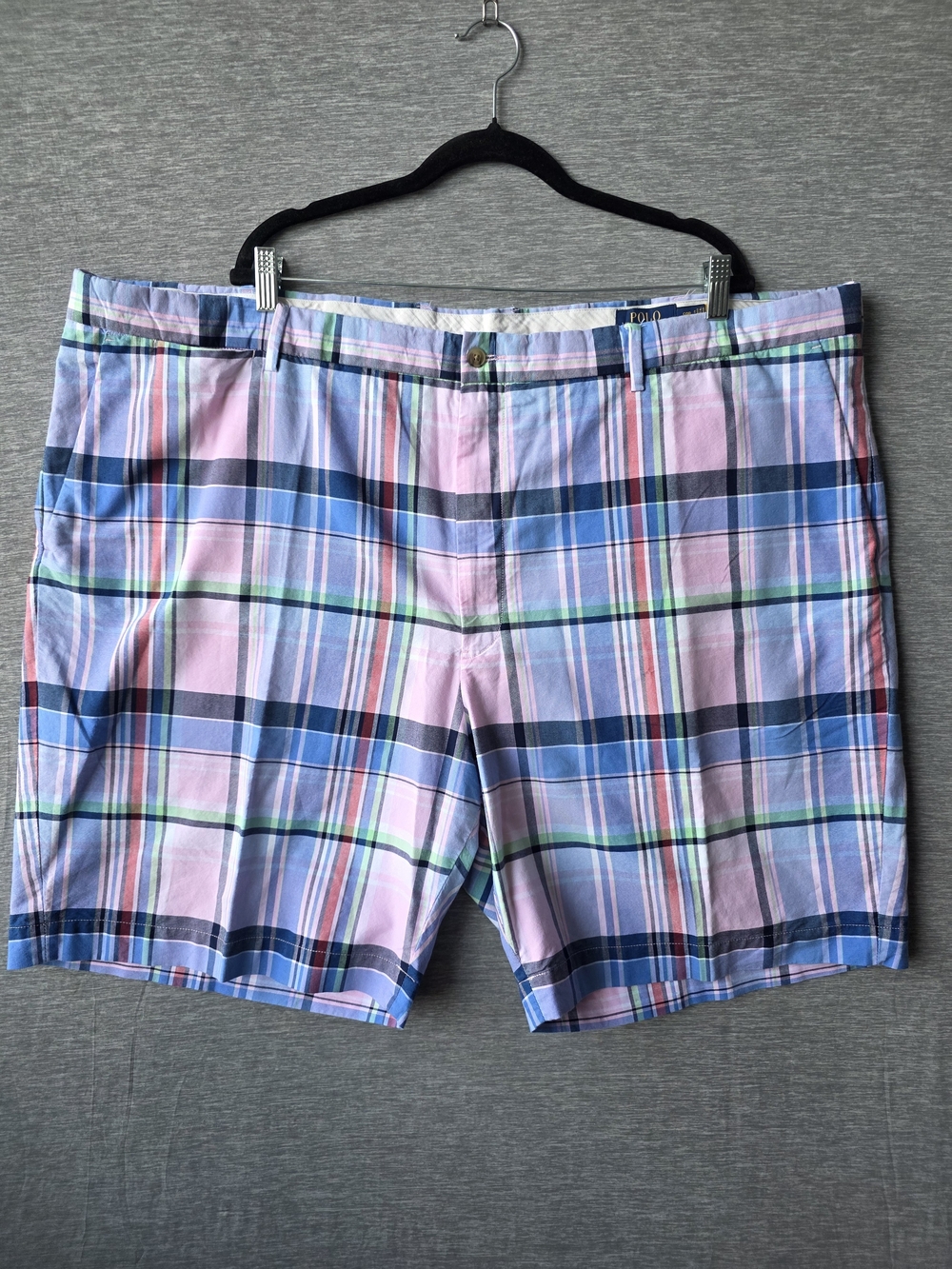 Polo Ralph Lauren Men’s Size 50 Classic Fit Madras Plaid Shorts Pink Blue Preppy
